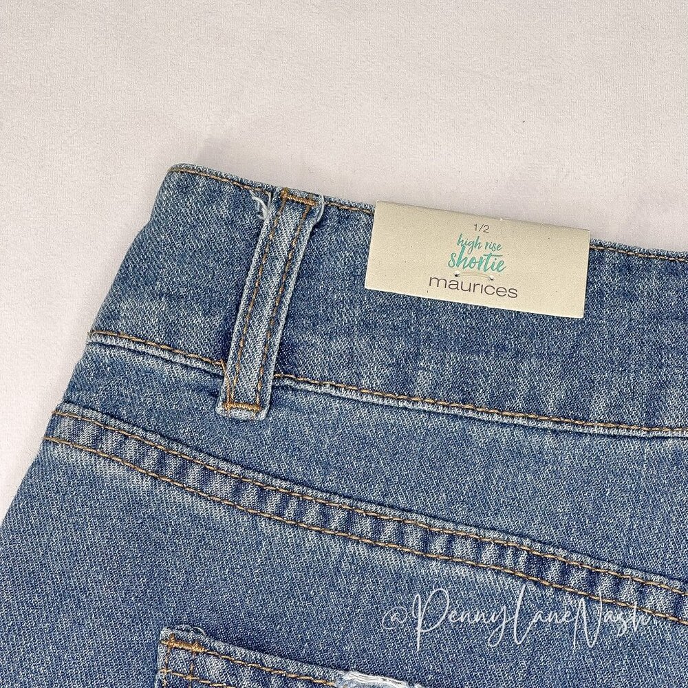 NWT Maurices High Rise Distressed Denim Jean Shorts - Picture 6 of 8